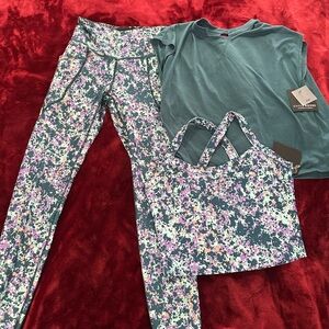 Cyclehouse Teal & Floral Active Set - Leggings + Sports Bra + Tee NEW S/M